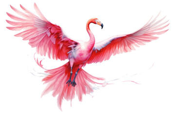 Obraz premium A flamingo stands on one leg, eyes closed, resting, relaxed pose. smooth feathers and quiet atmosphere isolated on white background.