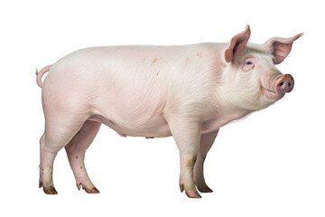 adult pigs standing on a white background Clearly shows the size and proportions of the pigs. Highlight the details of the pig's fur, clever eyes, and graceful posture.