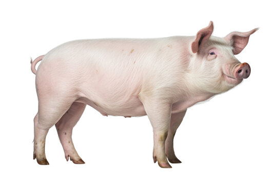 adult pigs standing on a white background Clearly shows the size and proportions of the pigs. Highlight the details of the pig's fur, clever eyes, and graceful posture.