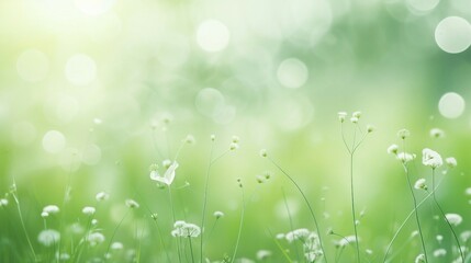 Obraz premium Delicate Wildflowers in a Sunlit Meadow with Soft Green Background, Capturing the Essence of Spring. Generative AI
