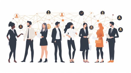 Obraz premium Character illustration of business people with connection icons