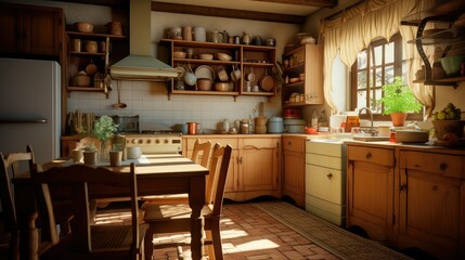 rustic blurred kitchen interior