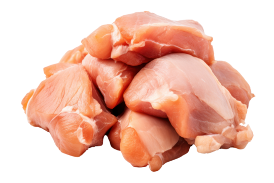 Chicken entrails. Detailed components separated on white background. Emphasis on the details of chicken that is fresh, free of bruises, and that the fat is evenly distributed.