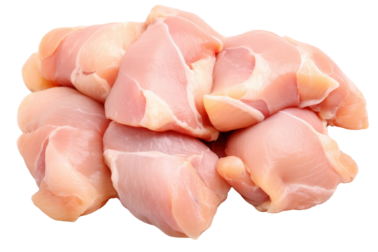 Chicken entrails. Detailed components separated on white background. Emphasis on the details of chicken that is fresh, free of bruises, and that the fat is evenly distributed.