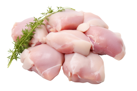 Chicken entrails. Detailed components separated on white background. Emphasis on the details of chicken that is fresh, free of bruises, and that the fat is evenly distributed.