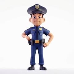 3D cartoon of professional  smiling Police officer standing isolated on white background, 