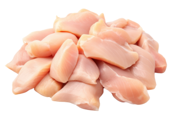 Chicken entrails. Detailed components separated on white background. Emphasis on the details of chicken that is fresh, free of bruises, and that the fat is evenly distributed.