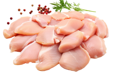 Chicken entrails. Detailed components separated on white background. Emphasis on the details of chicken that is fresh, free of bruises, and that the fat is evenly distributed.