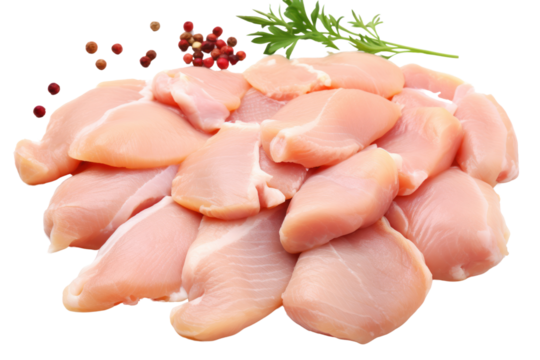 Chicken entrails. Detailed components separated on white background. Emphasis on the details of chicken that is fresh, free of bruises, and that the fat is evenly distributed.