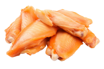 Chicken wings. Detailed components isolated on white background. Emphasis on the details of chicken meat that is fresh, free of bruises, and that the fat is evenly distributed.