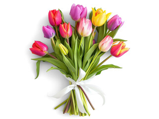 Naklejka premium Colorful Tulip Bouquet with White Ribbon