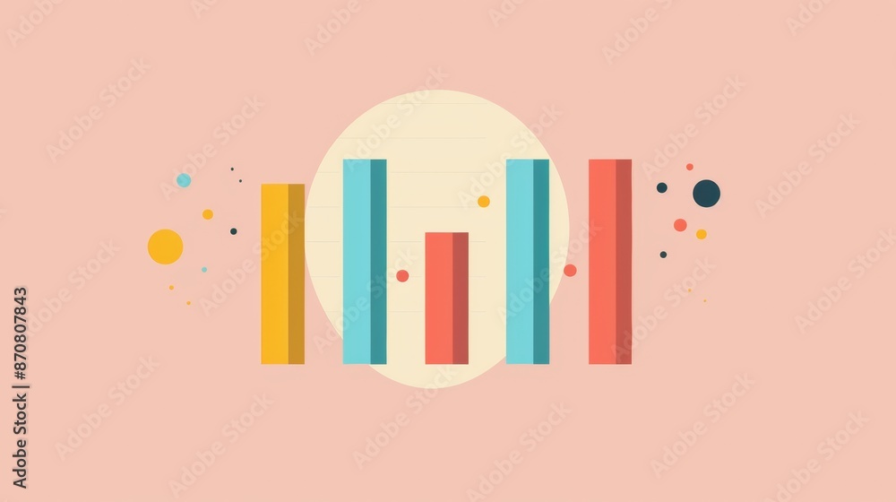 Poster abstract bar graph illustration with colorful circles on pink background
