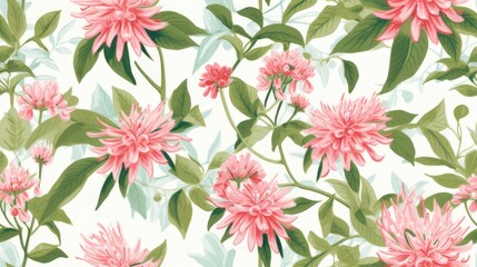 Fototapeta premium The background with this beautiful pink Bee Balm flower pattern creates a warm and alluring atmosphere, adding a touch of soothing and delightful beauty.