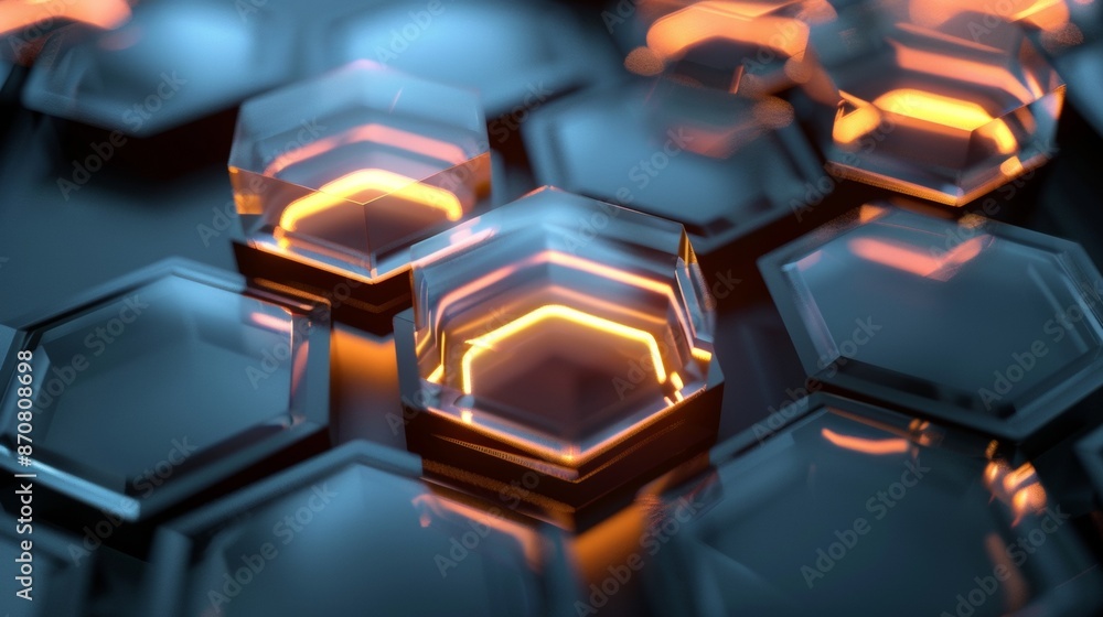 Poster abstract hexagonal pattern with glowing orange lines