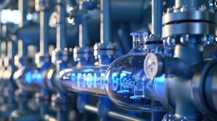 Obraz premium Hydrogen production technologies convert resources like water and natural gas into hydrogen fuel through methods like electric