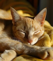 Closeup of a Sleeping Orange Tabby Cat