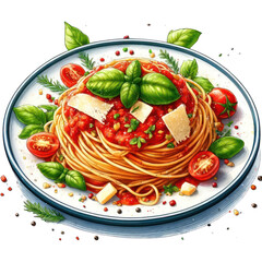 A delicious plate of fresh tomato pasta with a sprinkle of green basil for a healthy Italian lunch