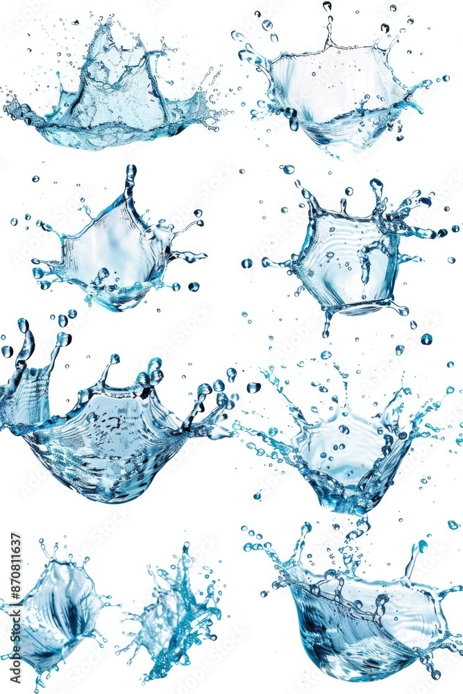 Poster a group of water splashes on top of each other, great for use in illustrations or design concepts