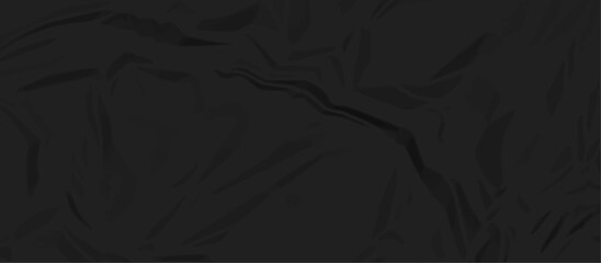 black wrinkly backdrop paper background. panorama black grunge wrinkly paper texture. black crumpled and top view textures can be used for background of text or any contents.	