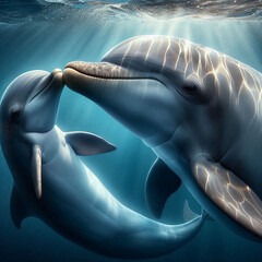 baby dolphin kissing its mother International Kissing generative ai