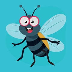 Fly cartoon isolated. Cute and funny fly insect vector illustration cartoon. Housefly insect and cartoon black fly insect flat style. Funny little cartoon fly insect with big googly eyes.