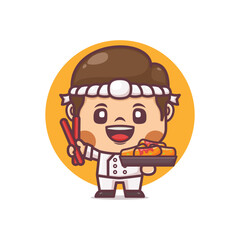 Cute Korean chef cartoon mascot character with tteokbokki