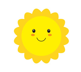 Sun smile icon. Happy smiling sun. Cute sun. Sunshine emoji. Funny emotion. Vector illustration