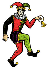 medieval jester color line art sketch engraving PNG illustration. T-shirt apparel print design. Scratch board imitation. Black and white hand drawn image.