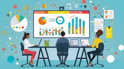 Team of marketers analyzing customer demographics., clean background, Photo stock style, clean background, no copyrighted logo, no letters