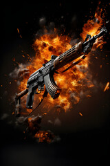 Dramatic depiction of AK 47 in action - A vivid manifestation of raw power and precision