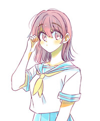 女子学生　夏服のセーラー服　