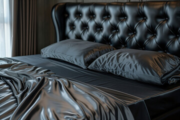 Modern style black leather bed design