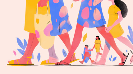 Vibrant Vector Art of People Walking