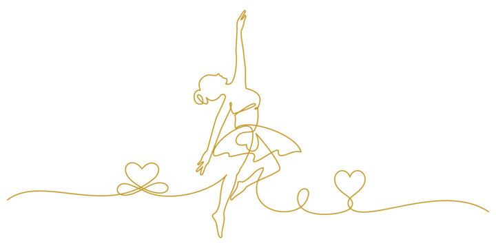 gold line ballerina dancing with hearts clip art preview