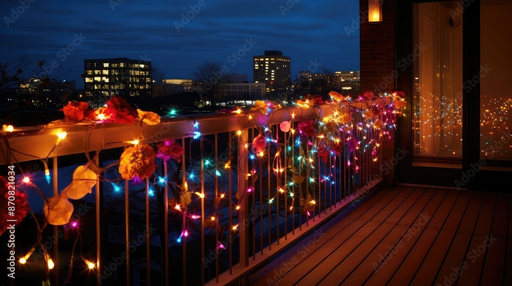 Wall mural balcony light garland