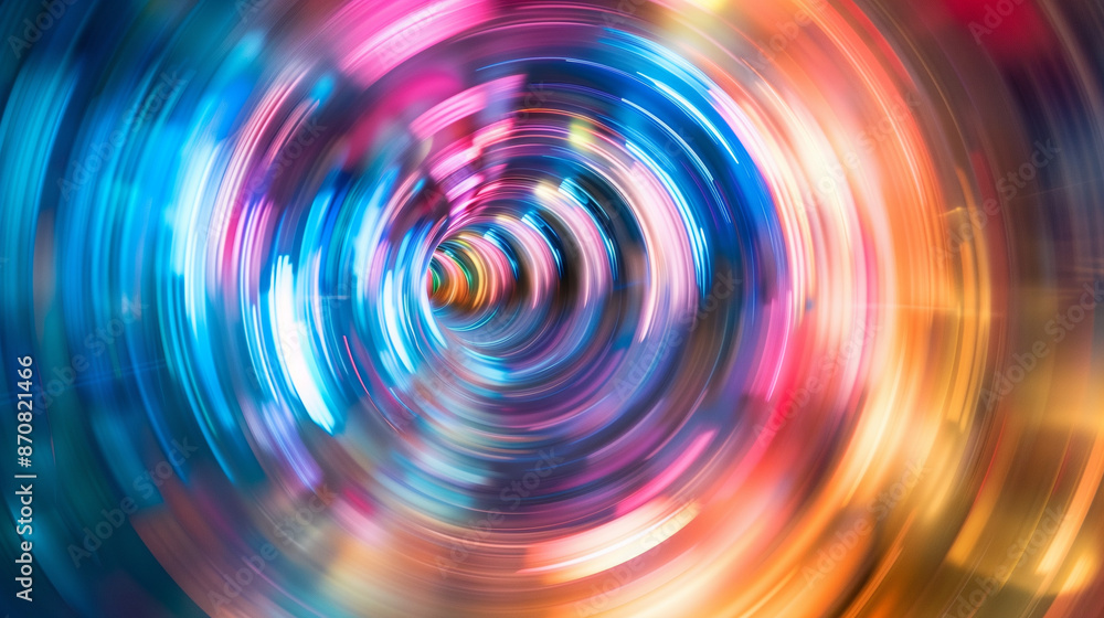 Poster a circular pattern moving in a swirling motion. lines and colors blend seamlessly with each other, c
