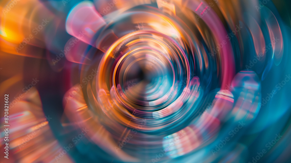 Poster a circular pattern moving in a swirling motion. lines and colors blend seamlessly with each other, c