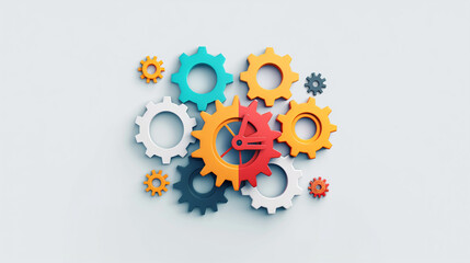 An isolated settings icon is visible against the background of the gear and mode symbols, symbolizing the ability to adjust various parameters.