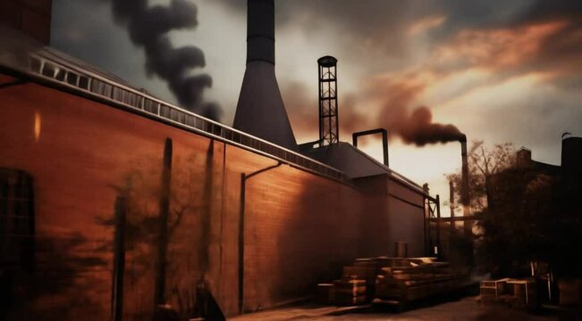 A Scene of factory building exterior view, animated illustration motion video