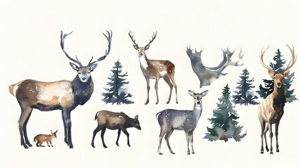 Obraz premium Whimsical Watercolor Forest Animals in Vibrant Woodland Scene