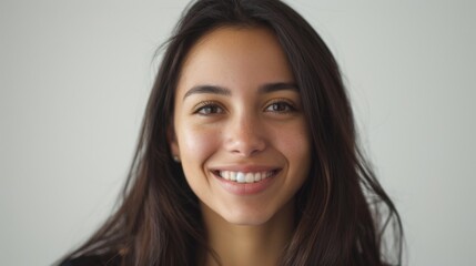 Fototapeta premium Portrait of a beautiful young latin model woman smiling on a white background