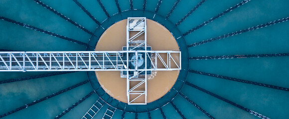 Aerial view of sewage water treatment plant, Purification process water cleaning facility...
