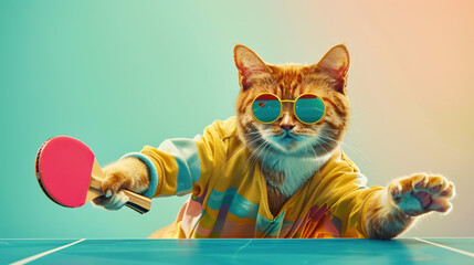 Cool Cat Playing Table Tennis