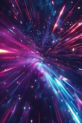 Naklejka premium Abstract creative space background. Hyperjump to another galaxy. Speed ​​of light, neon glowing rays in motion.