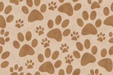 Illustration brown dog paw prints background that repeats and seamless © Karen Roach