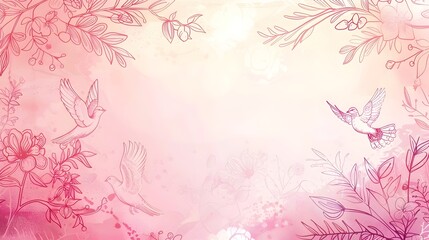 Romantic Floral Doodle Page Border with Graceful Dove Design and Soft Pastel Lighting