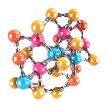 Abstract Visualization of Selenium Molecule with Bright Colors on Transparent Background