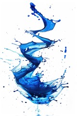Fototapeta premium A splash of blue water on a white surface, suitable for use in illustrations about cleanliness, purity, and freshness
