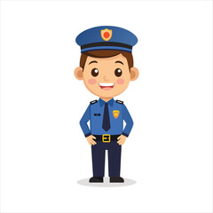 Cartoon smiling vector officer policeman standing