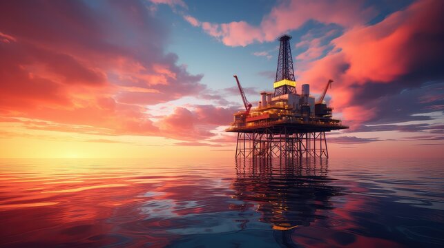 sunserene oil rig at sunset
